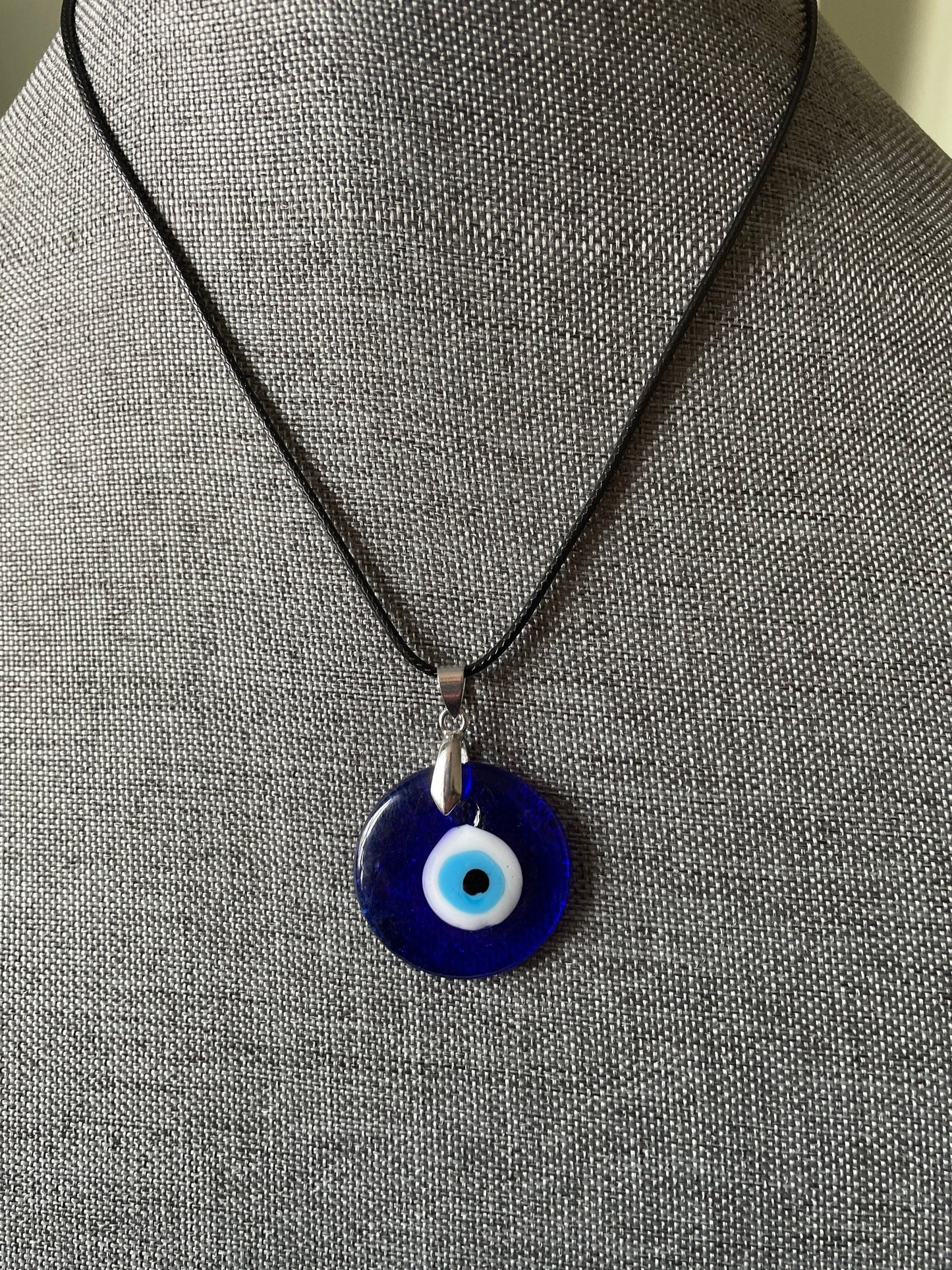 Evil Eye Protection Necklace Round Blue with Black Cord Evil eye protection evil eye amulet protect against bad luck spells jealousy