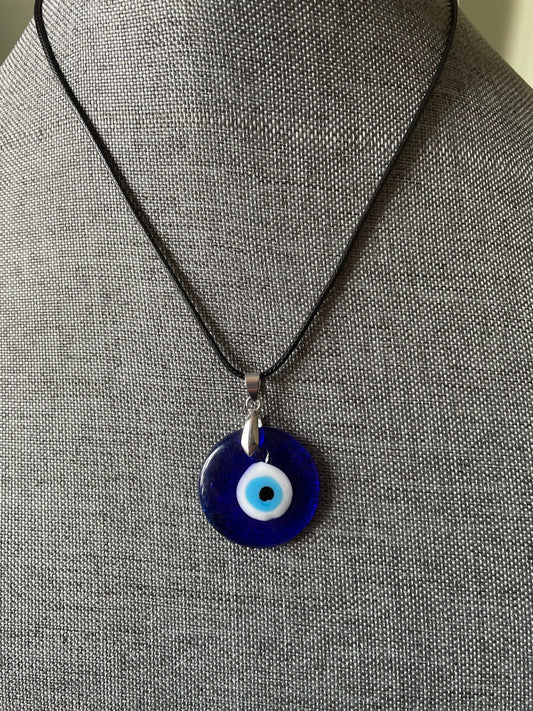 Evil Eye Protection Necklace Round Blue  with Black Cord Evil eye protection evil eye amulet protect against bad luck spells jealousy
