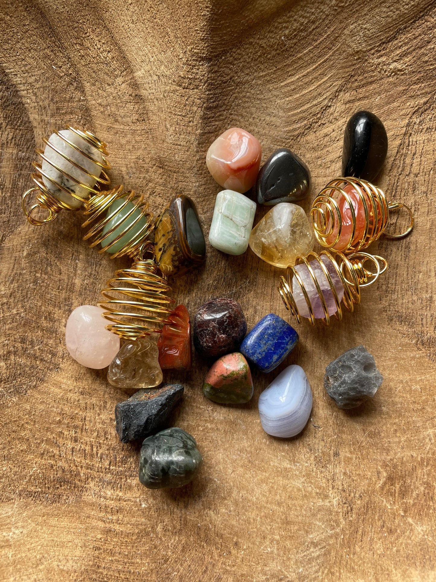 Small Tumbled Stone Cage Empty Gold OR ADD a tumbled crystal of your choice