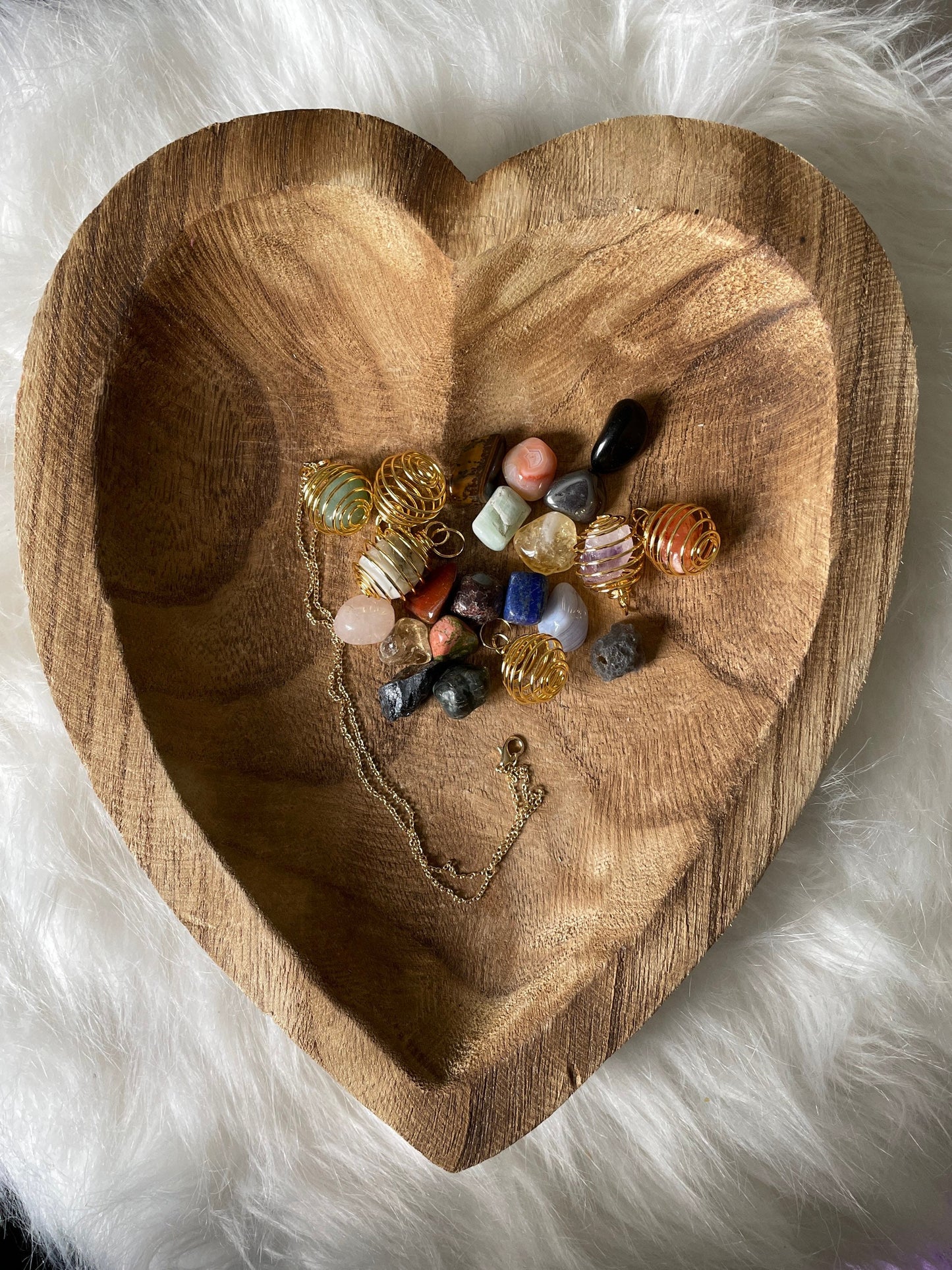 Small Tumbled Stone Cage Empty Gold OR ADD a tumbled crystal of your choice