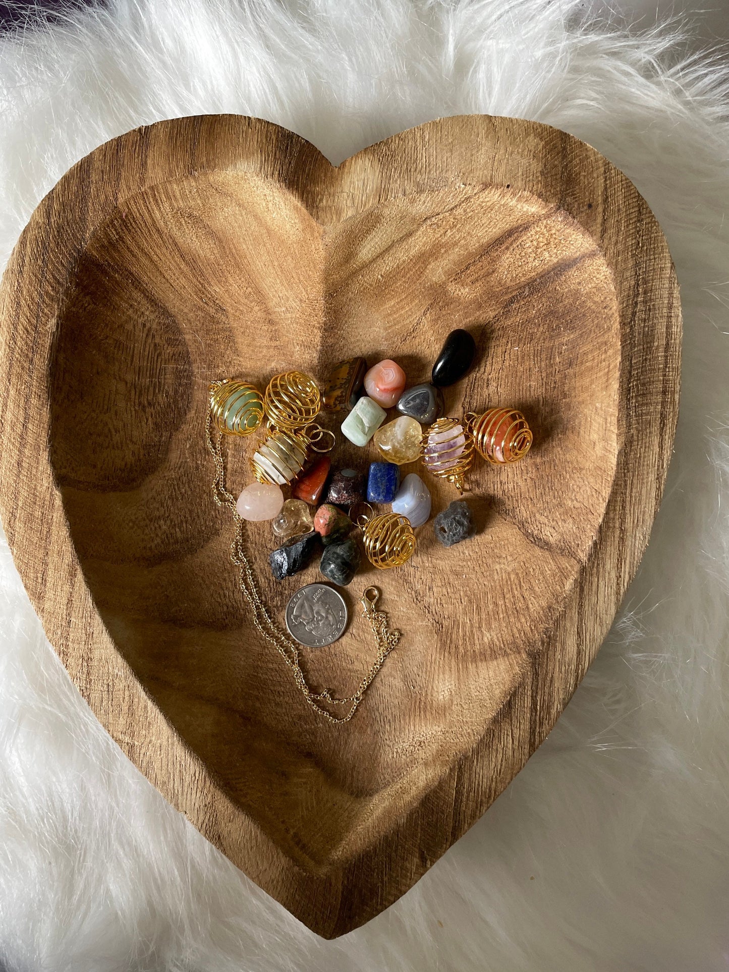 Small Tumbled Stone Cage Empty Gold OR ADD a tumbled crystal of your choice