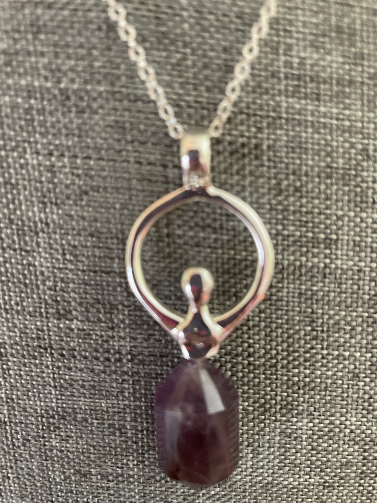 Beautiful silver and amethyst Goddess pendant on silver plated chain