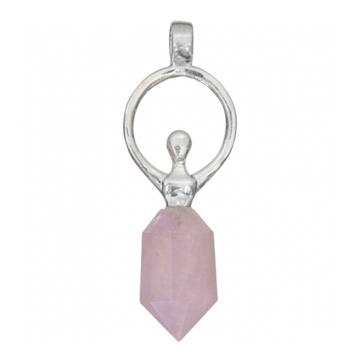 Beautiful Rose Quartz Goddess Pendant Vogel Point with silver plated chain