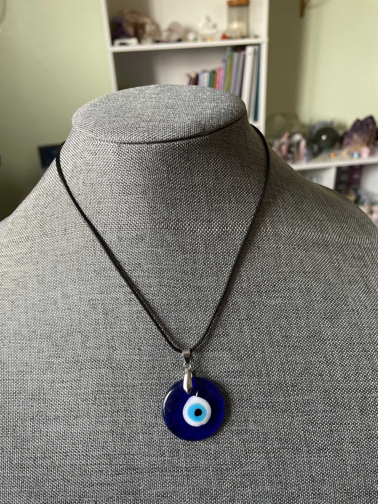 Evil Eye Protection Necklace Round Blue with Black Cord Evil eye protection evil eye amulet protect against bad luck spells jealousy