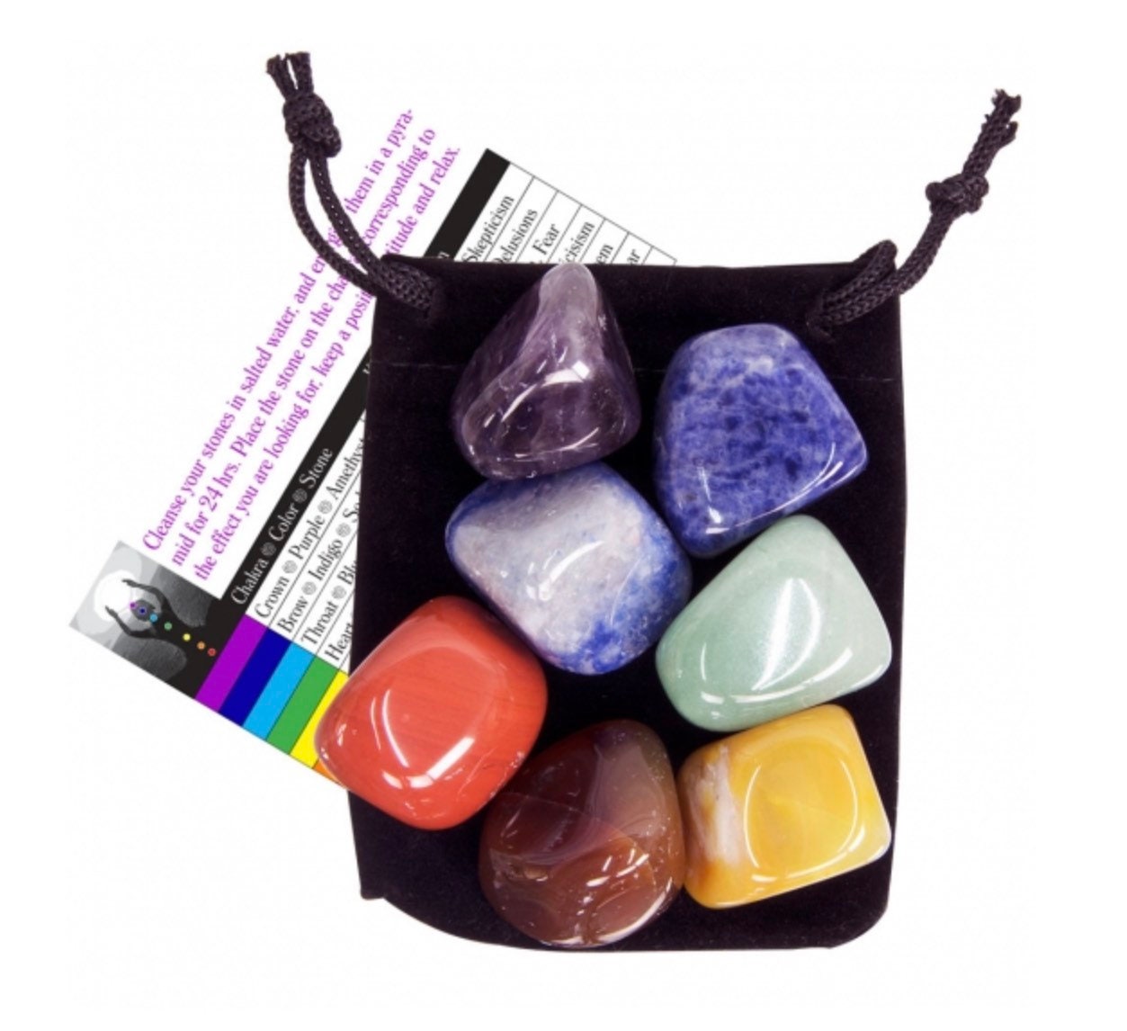 Chakra Tumbled Stone Balancing Kit w/ Velvet Pouch