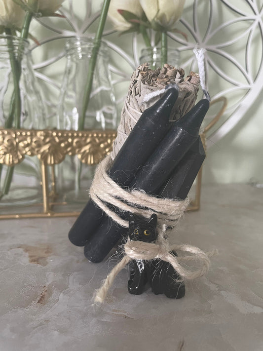 Five piece BLACK ritual crystal bundle kit