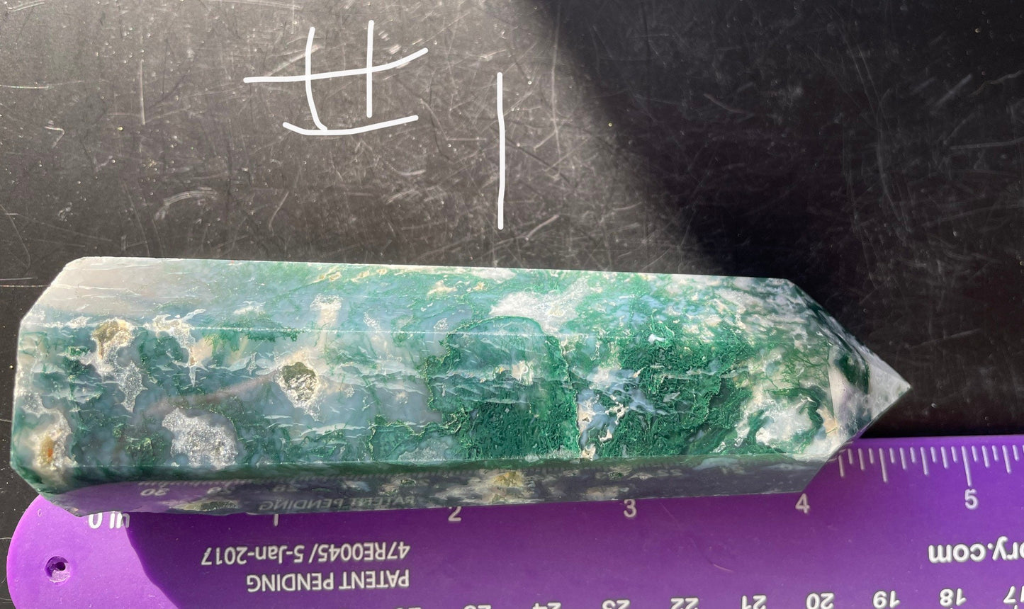 Beautiful Moss Agate Points great selection. The Gardner crystal stone.