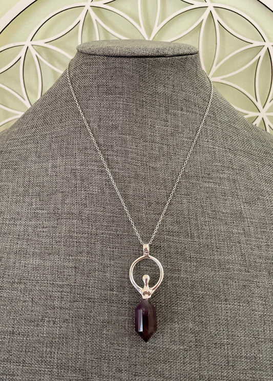 Beautiful silver and amethyst Goddess pendant on silver plated chain