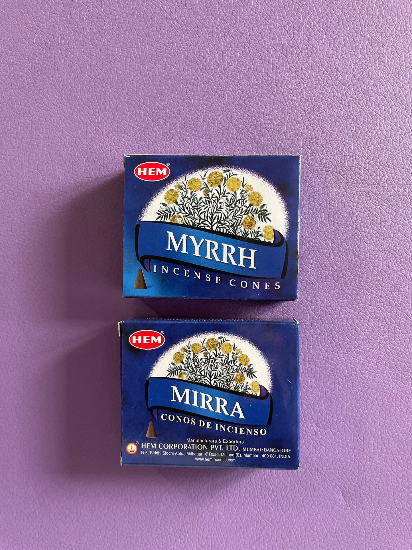 Hem Incense Cones 2 Boxes 10 cones Myrrh total 20 cones