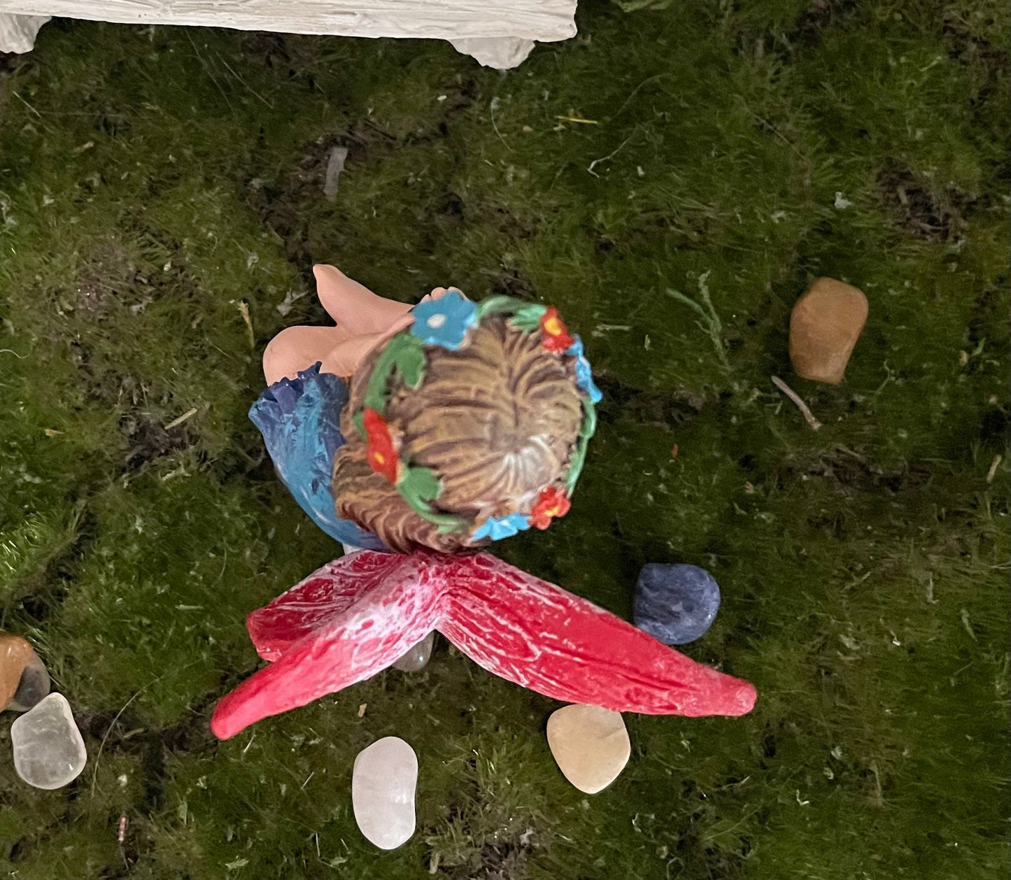 Look at her sweet face and she’s holding an amethyst crystal hand-painted fairy with crystals