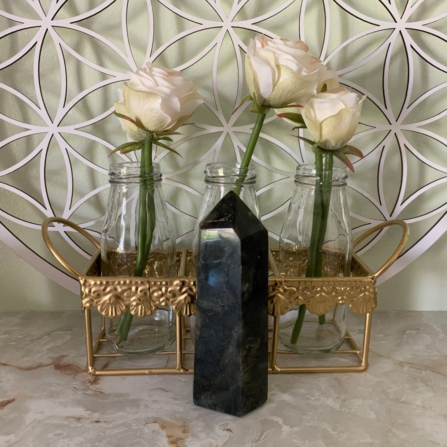 Beautiful labradorite obelisk nearly 1 pound
