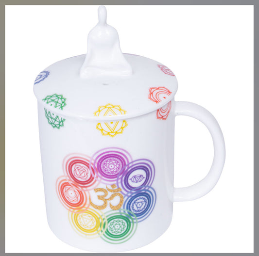 Multi Purpose 3 in 1 Ceramic Coffee Mug Candle & Incense Holder - Chakra with Gemstone/Crystals