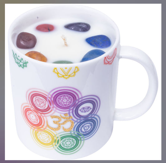 Multi Purpose 3 in 1 Ceramic Coffee Mug Candle & Incense Holder - Chakra with Gemstone/Crystals
