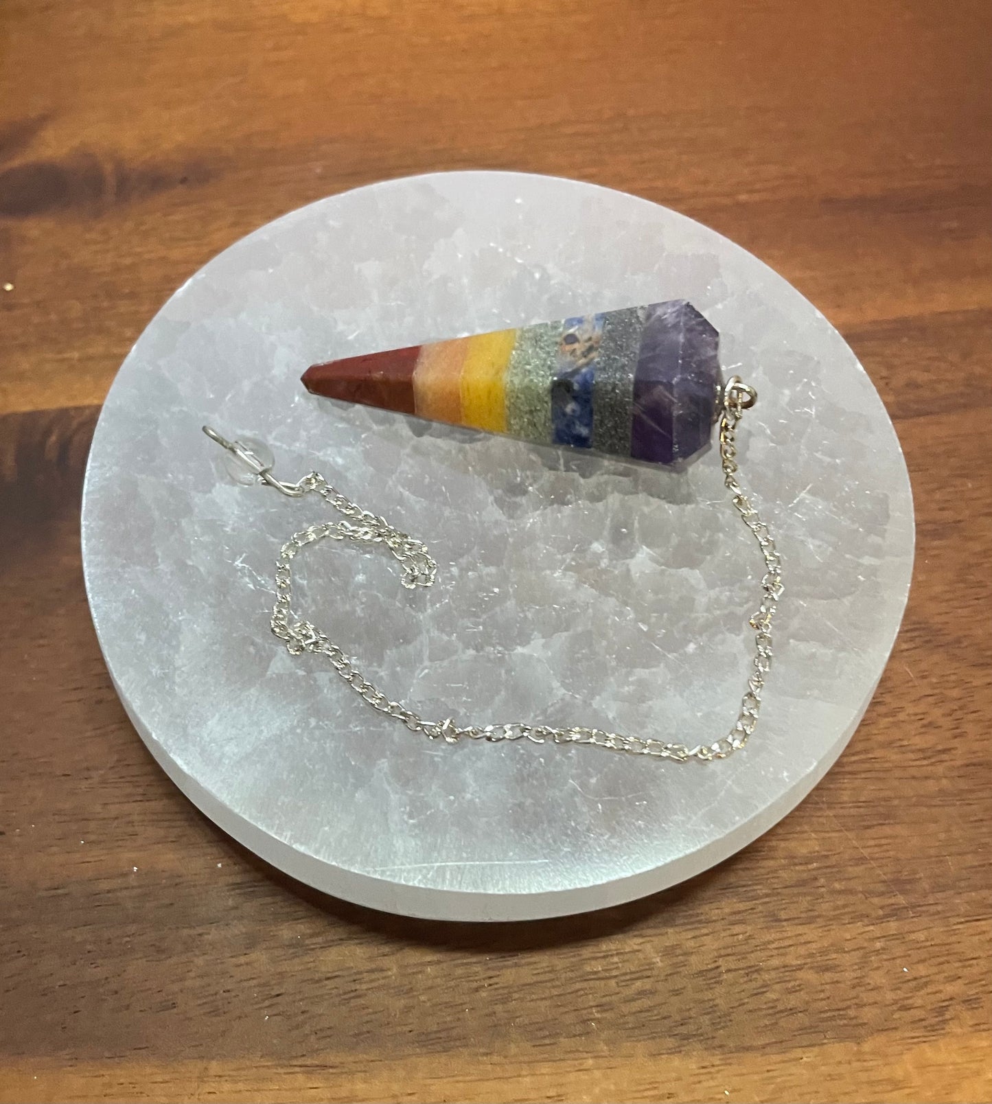 This beautiful Chakra Pendulum is approximately 8” in length.