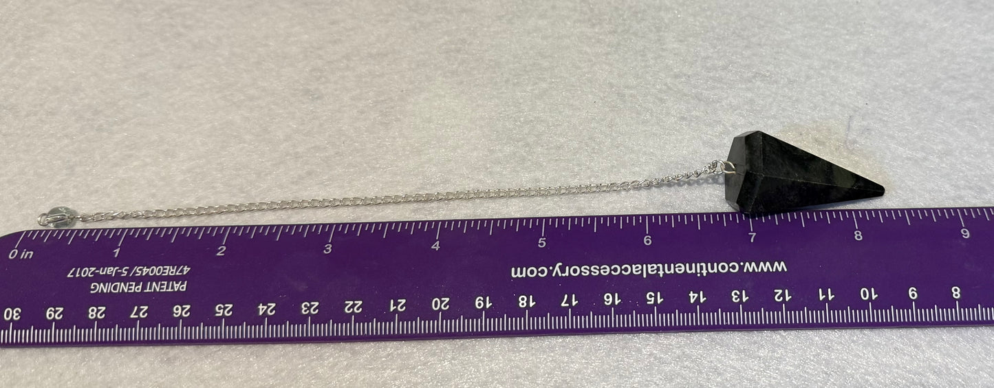 Awesome Kambaba Jasper Pendulum is  1.5” and with chain is 8”