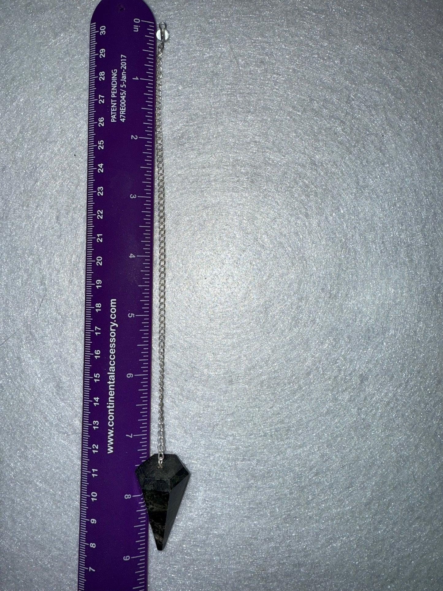 Unique Kambaba Jasper Pendulum is  1.5” and with chain is 9”