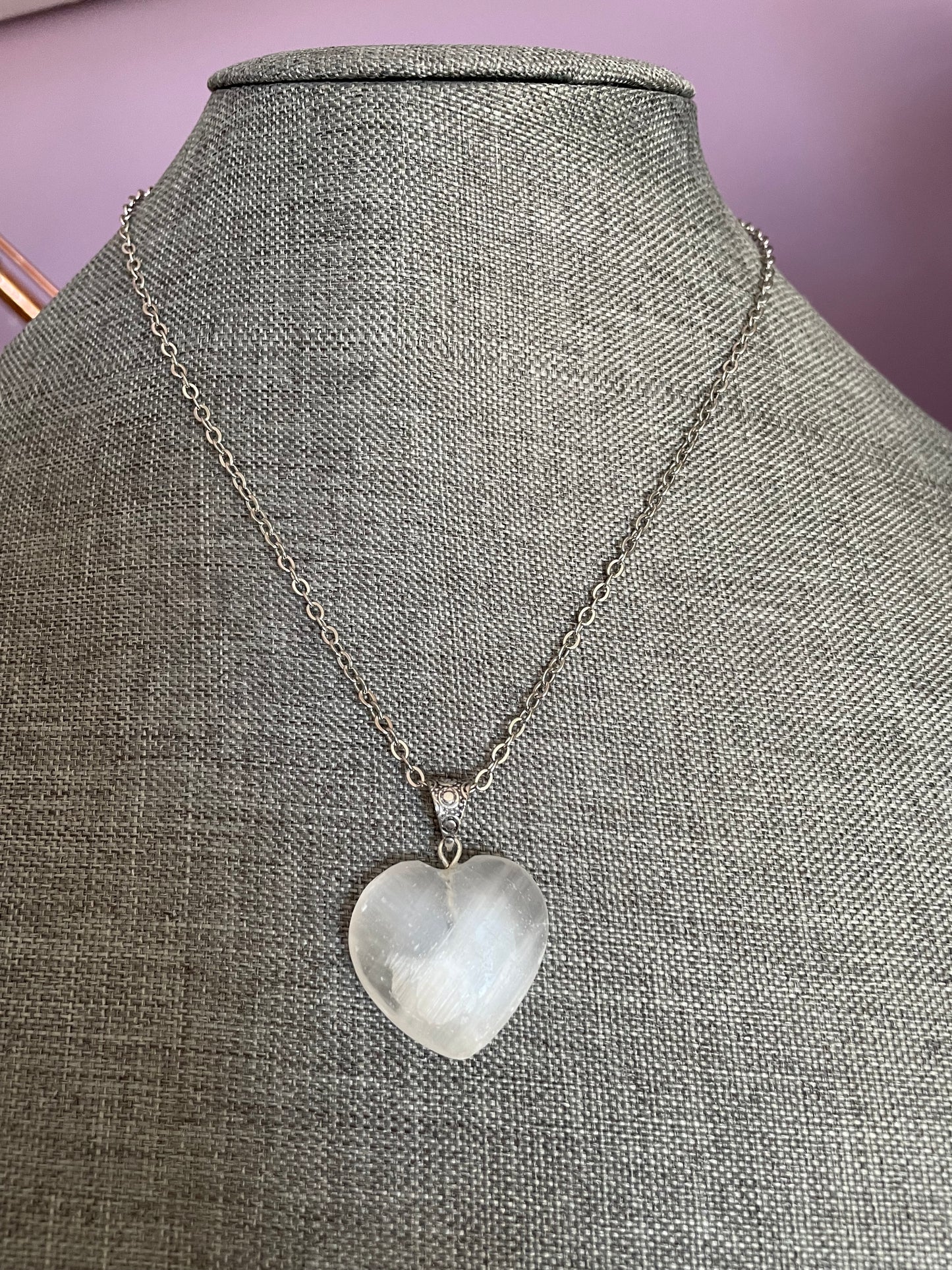 Gemstone Heart Pendant - Selenite Satin Spar