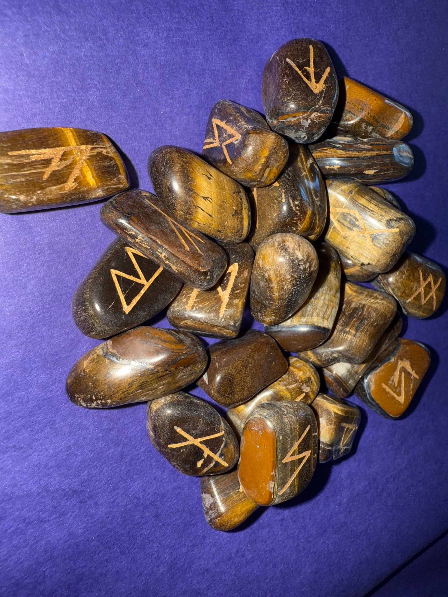 Stunning Tiger’s Eye Runes Stones - 25 pieces