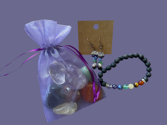 10 pc GIFT SET! Set of 7 Chakra crystals/stones Meditation stones, earrings and bracelet