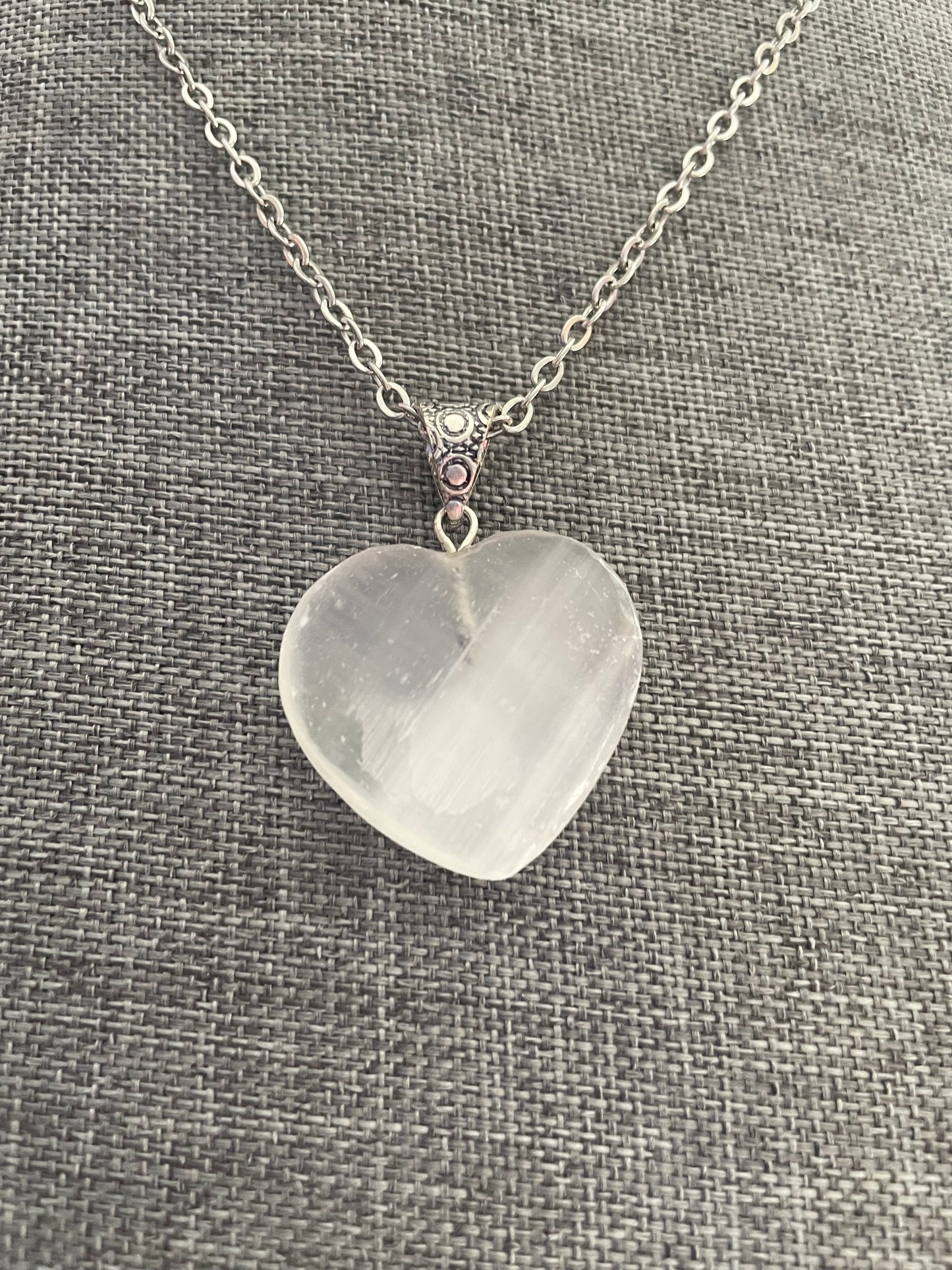 Gemstone Heart Pendant - Selenite Satin Spar