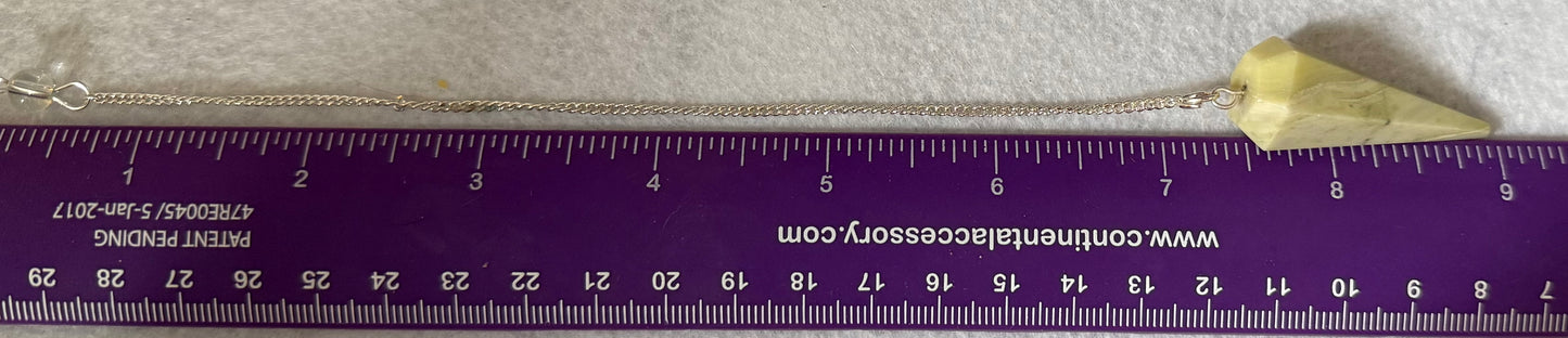 Awesome Serpentine Pendulum is  1.5” and with chain is 8.5”