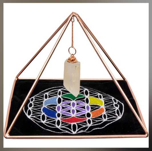 Pure Copper Pyramid with mat and crystal pendulum Energizer for energizing crystals