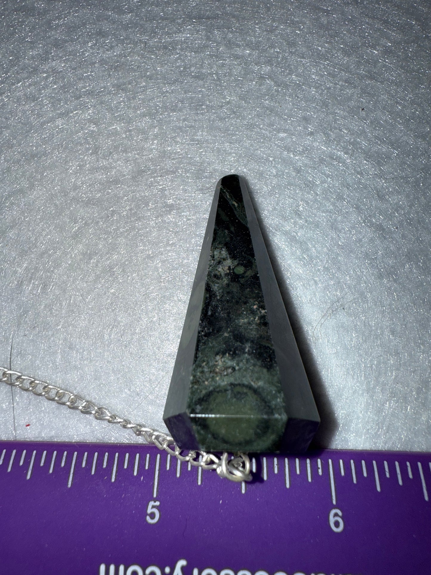 Very cool Serpentine Pendulum is  1.75” and with chain is 9.25”
