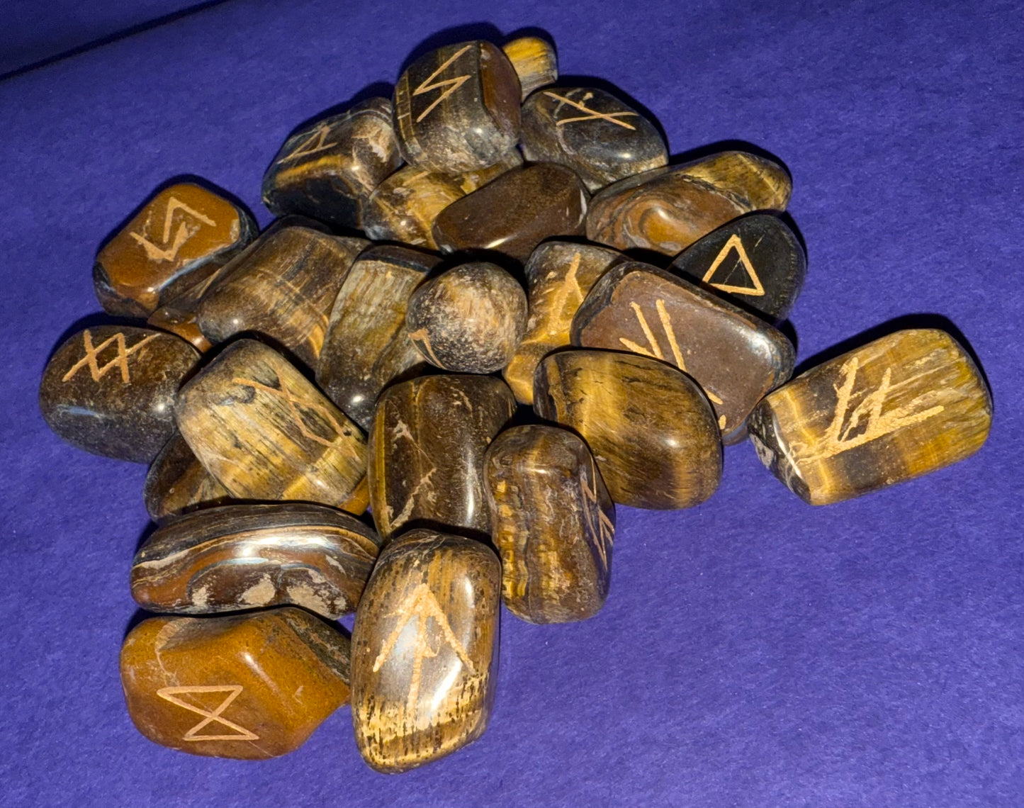 Stunning Tiger’s Eye Runes Stones - 25 pieces