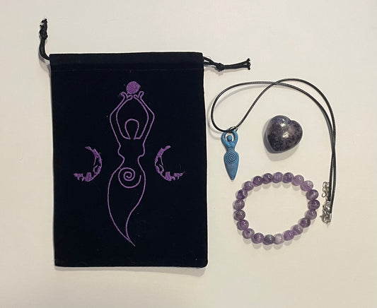 Goddess Collection - Necklace, Amethyst bracelet and heart