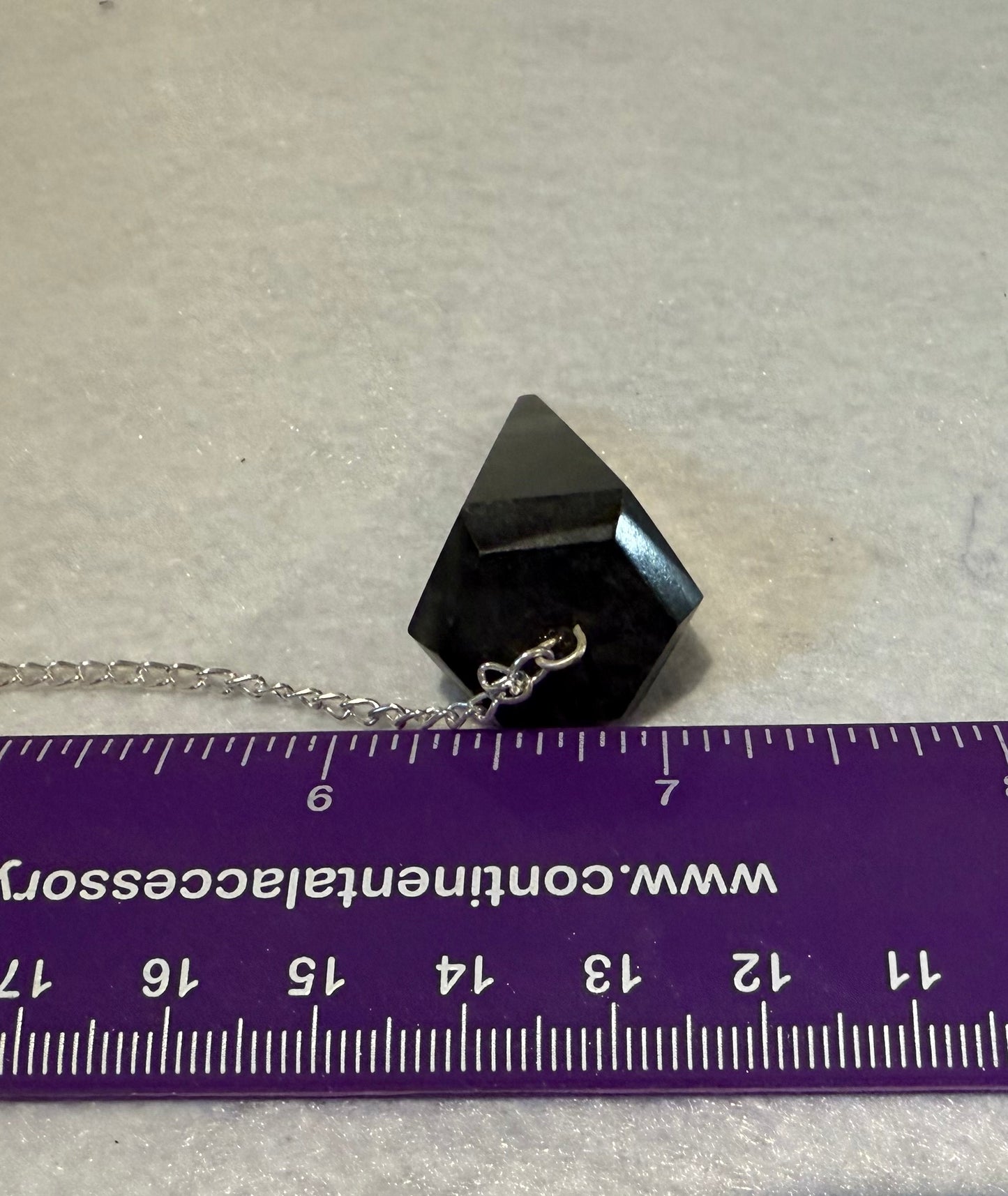 Awesome Kambaba Jasper Pendulum is  1.5” and with chain is 8”