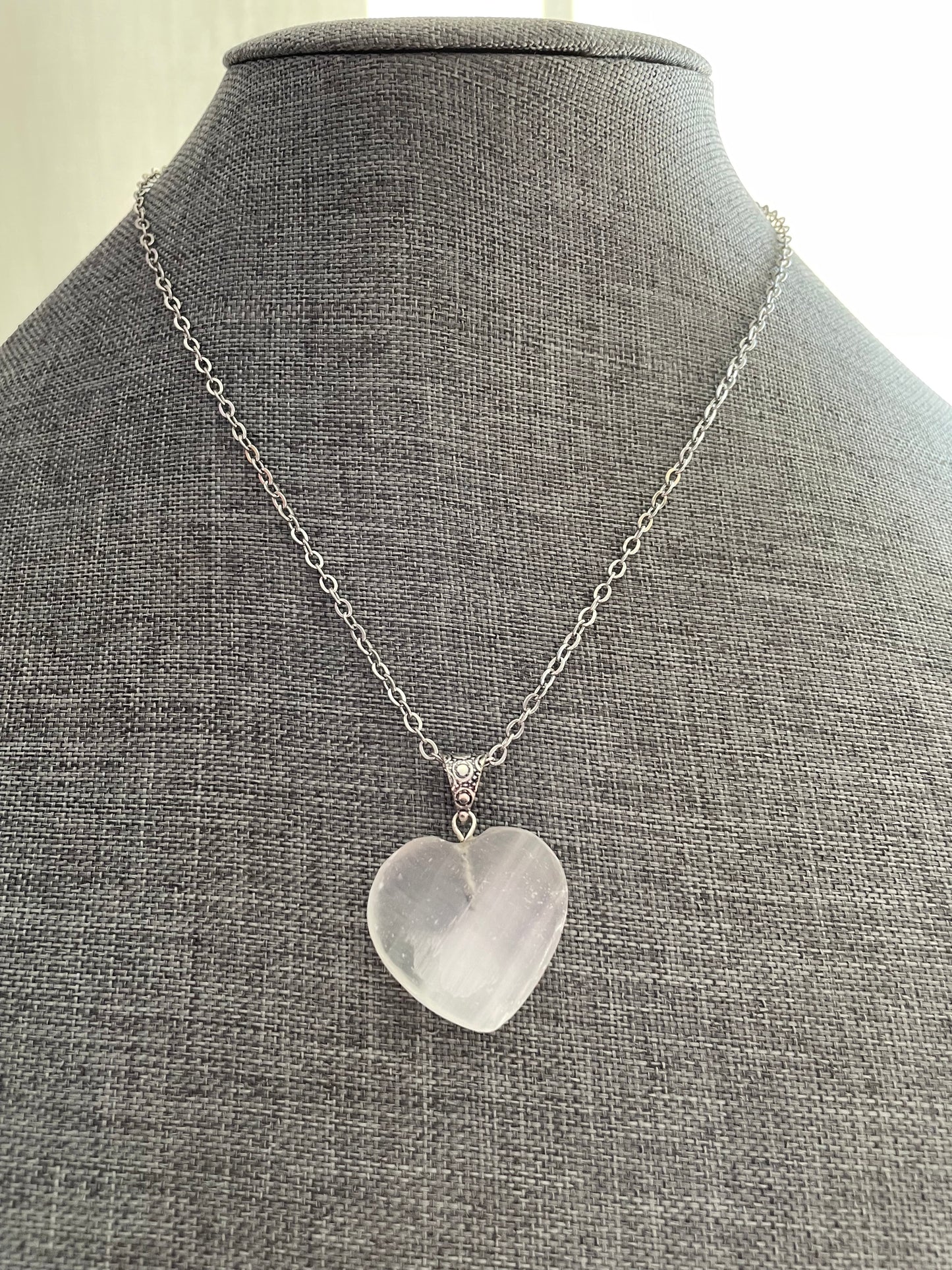 Gemstone Heart Pendant - Selenite Satin Spar