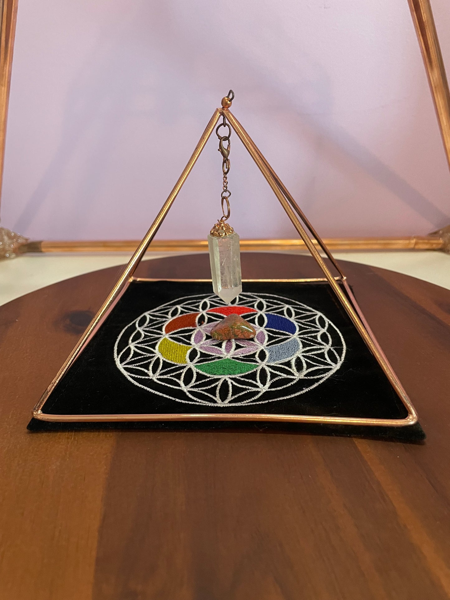 Pure Copper Pyramid with mat and crystal pendulum Energizer for energizing crystals