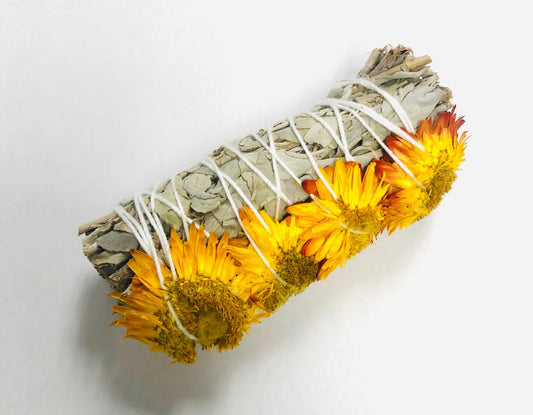 White sage smudge with sunflower 4"