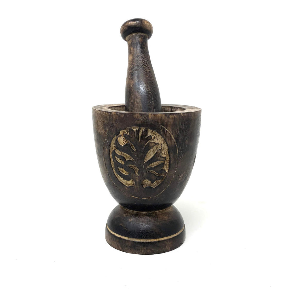 Wooden Mortar & Pestle Tree of Life 3" x 5"