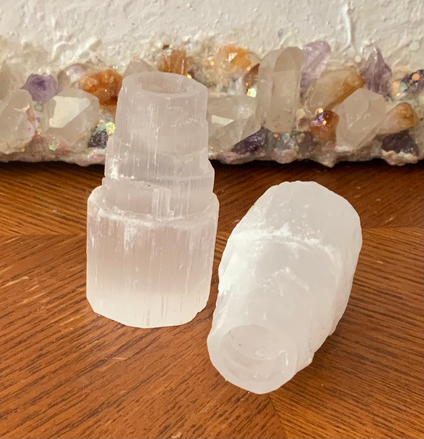 Selenite towers 2 sizes selenite PLUS CANDLEHOLDER