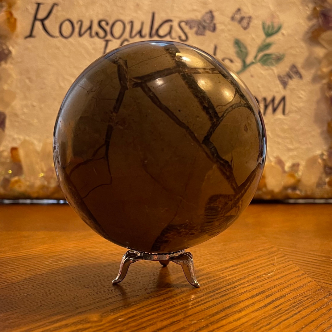 Dragonstone Septarian Sphere with silver stand Dragonstone Means Great Power  Raise your vibration and find your own wings.