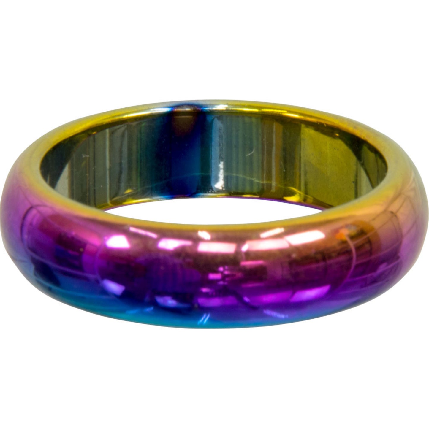 Rainbow Hematite Ring Round Band Magnetic