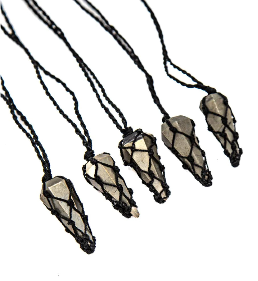 Uniquely crafted Hemp Macramé FACETED crystal necklaces with lots of choices