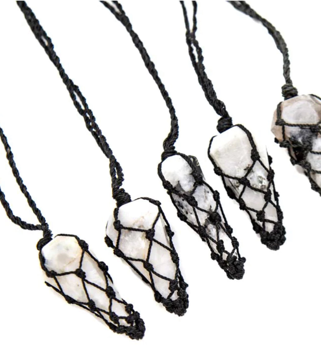 Uniquely crafted Hemp Macramé FACETED crystal necklaces with lots of choices