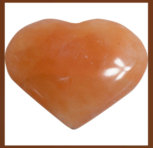 Orange Heart Stone Carving Himalayan Salt 3" H