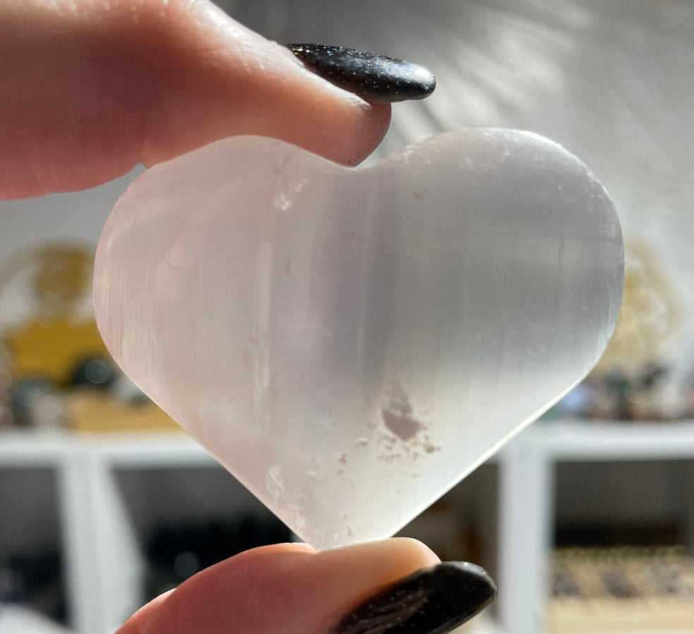 Selenite Puffed Heart