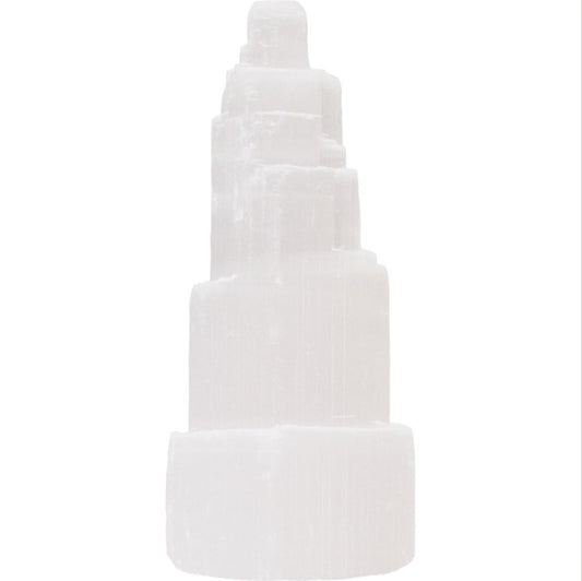 Goddess Collection  - Selenite palm stone, heart, moon and tower.