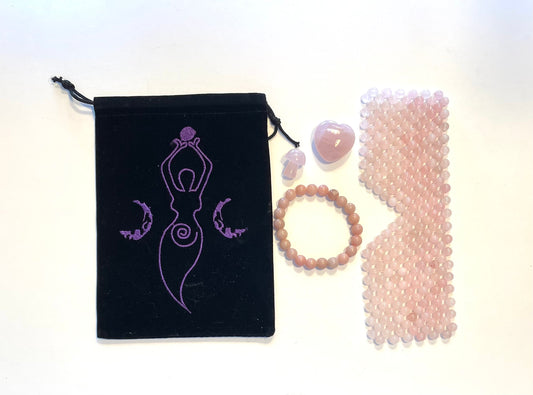 Goddess Collection - Rose Quartz Eye Mask, Pink Opal bracelet, mushroom and heart