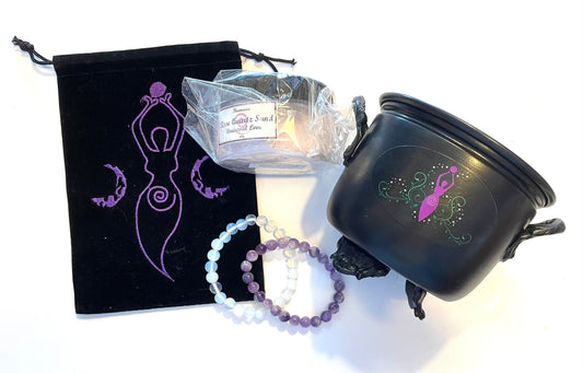 Goddess Collection - Amethyst and Pink Opal bracelet, Goddess Cauldron and sand