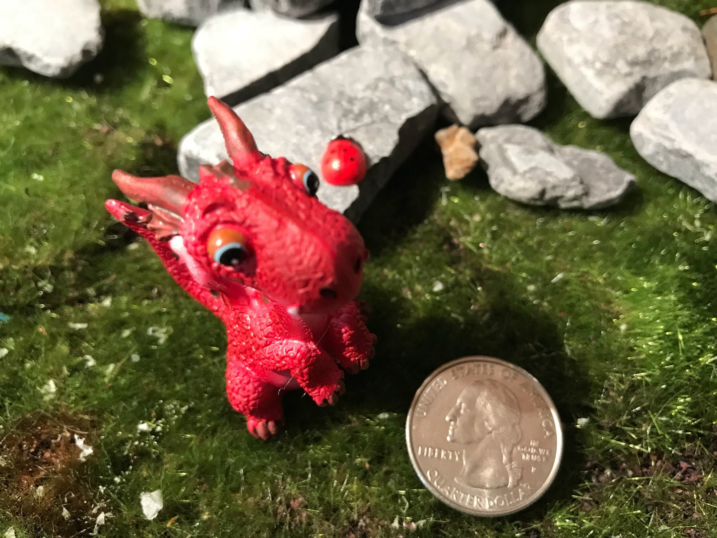 Adorable miniature red dragon full of whimsy, fairy garden supplies, enchanted garden, miniature garden accessories, miniature display