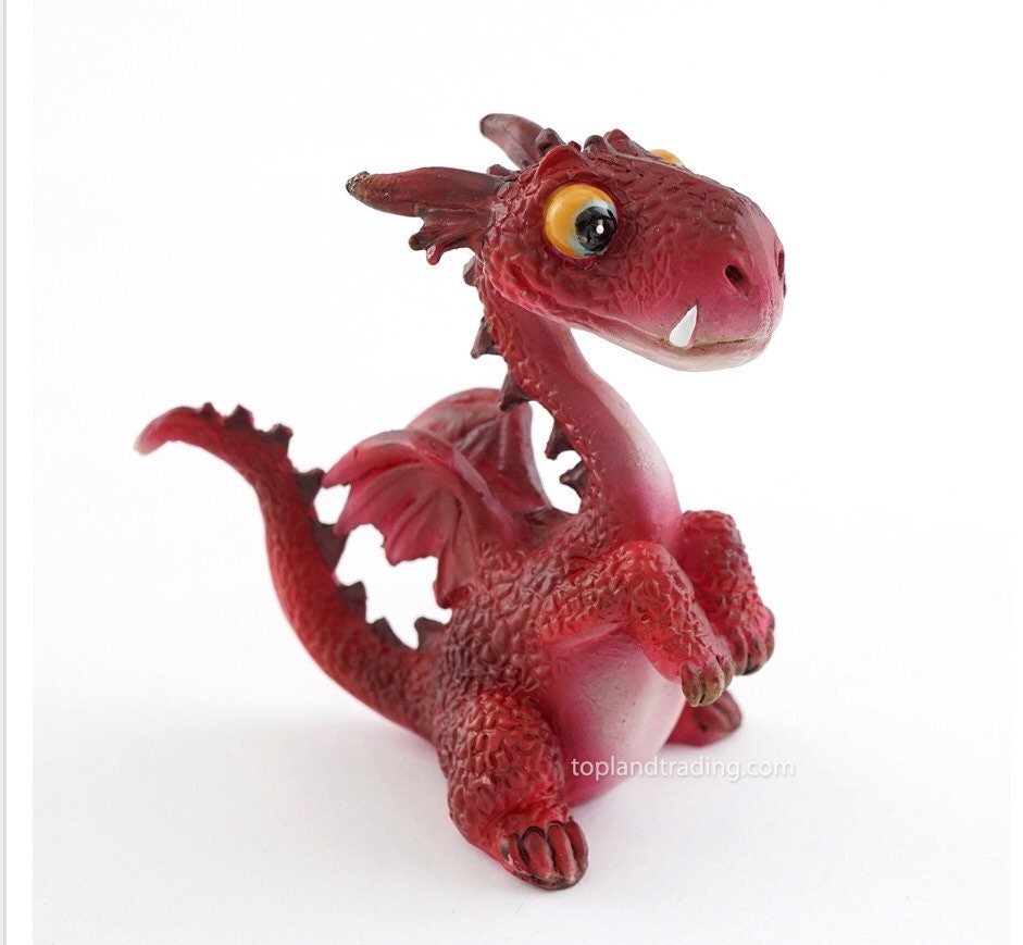 Adorable miniature red dragon full of whimsy, fairy garden supplies, enchanted garden, miniature garden accessories, miniature display