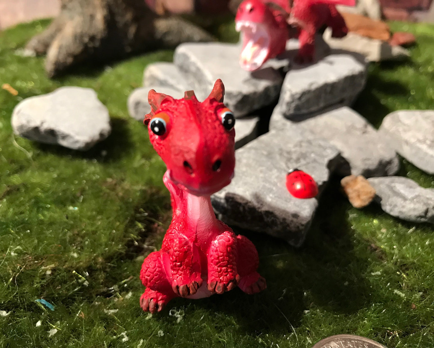 Adorable miniature red dragon full of whimsy, fairy garden supplies, enchanted garden, miniature garden accessories, miniature display