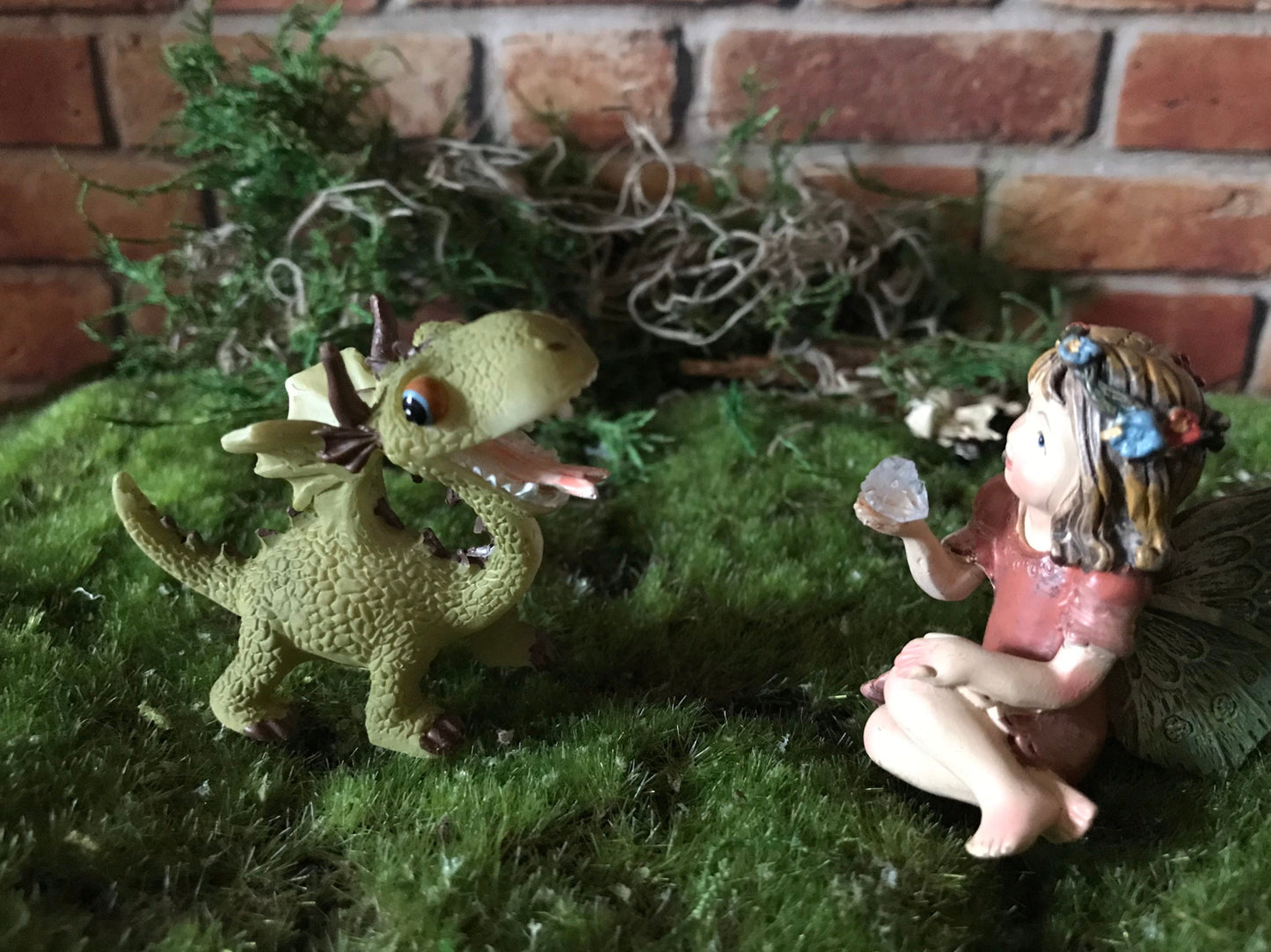 Adorable miniature green dragon full of whimsy, fairy garden supplies, enchanted garden, miniature garden accessories, miniature display
