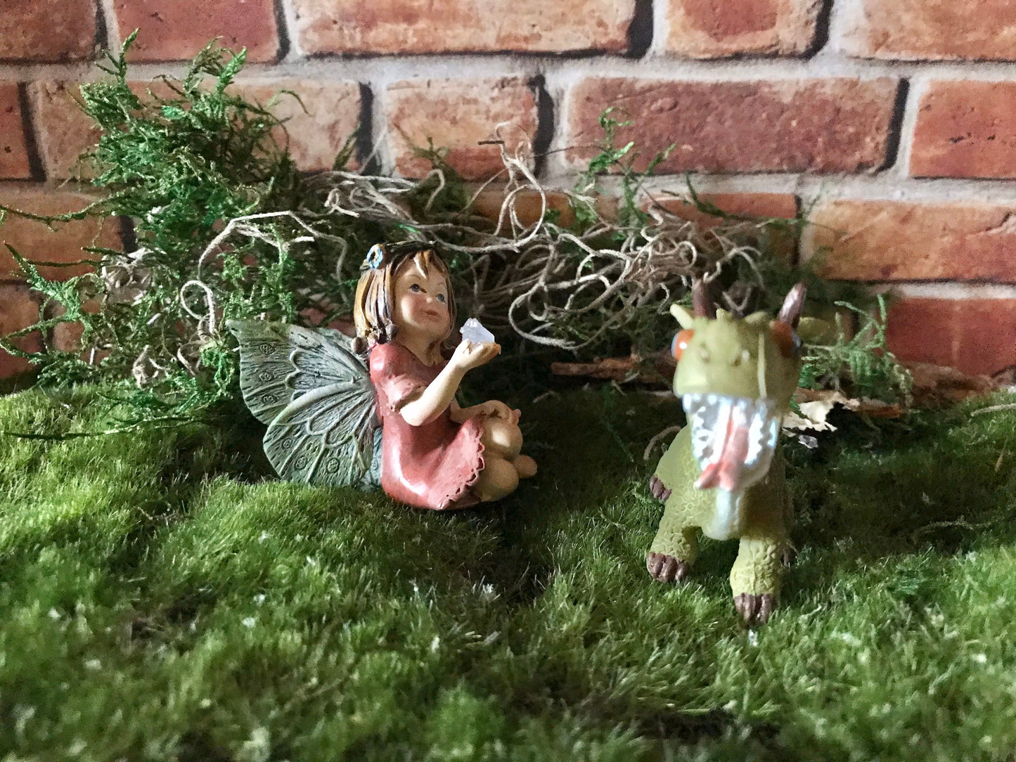 Adorable miniature green dragon full of whimsy, fairy garden supplies, enchanted garden, miniature garden accessories, miniature display