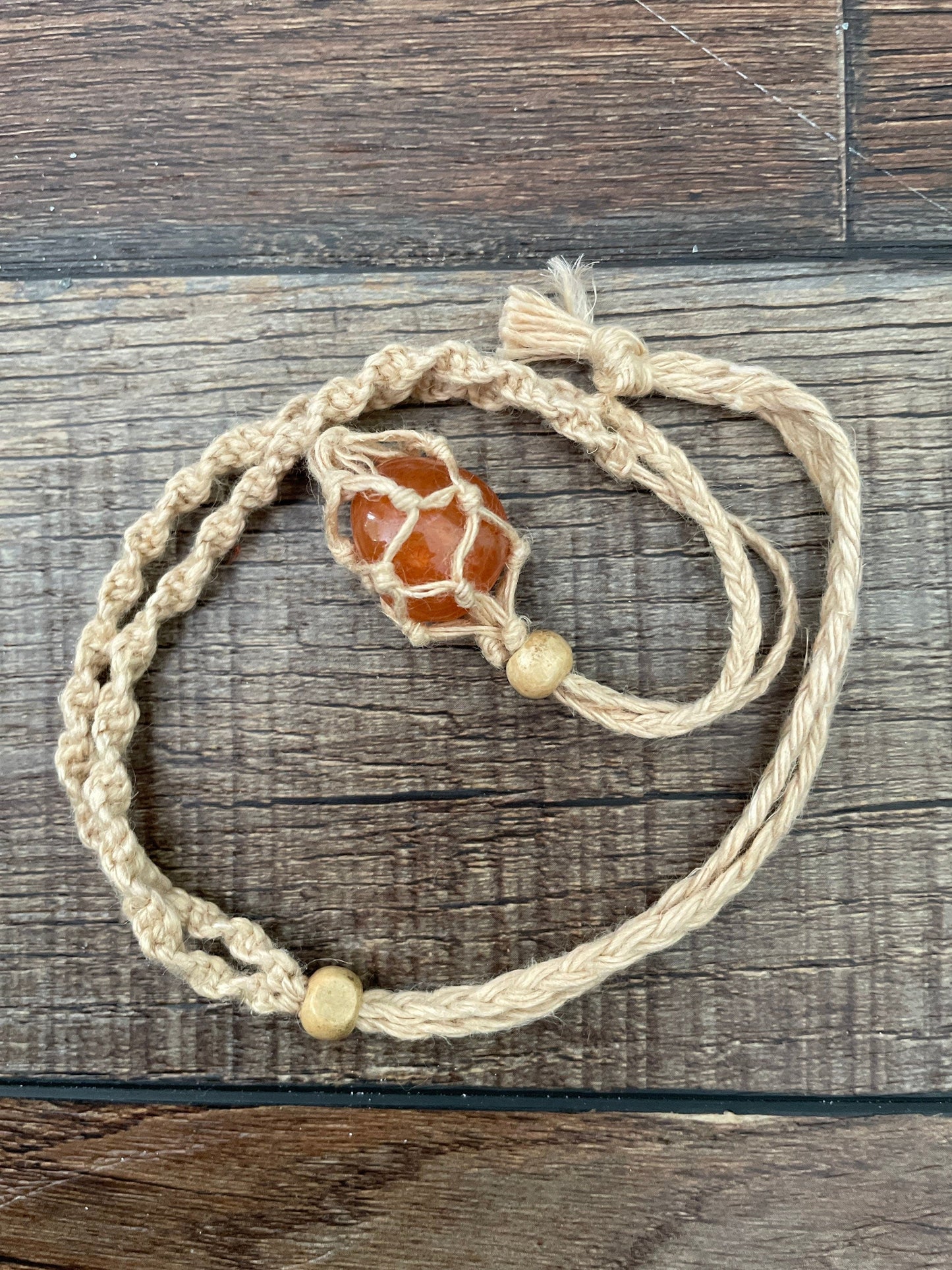 Hemp Macramé necklace with Carnelian crystal three colors to choose from